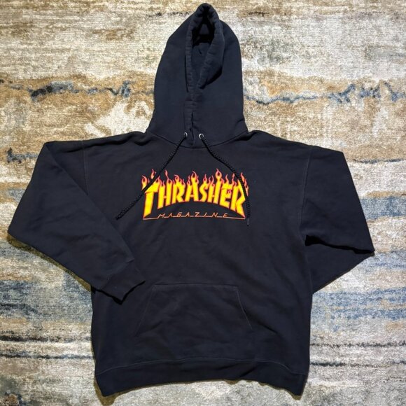 Black Thrasher Flame Logo Hoodie – Mens Medium - Picture 1 of 3